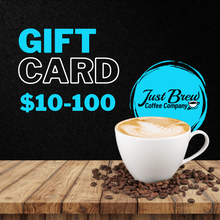 Load image into Gallery viewer, Just Brew Coffee gift cards are the perfect gift for the coffee lovers in your life.
